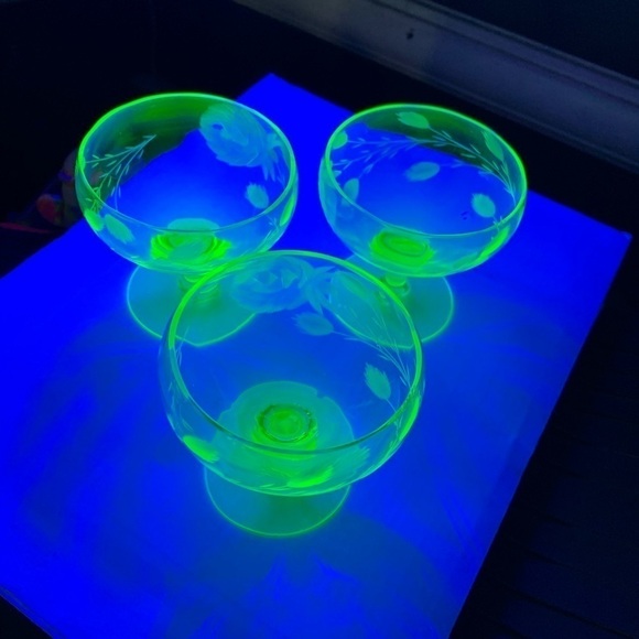 Set of 3 Uranium Glass 1920's Sherbet Cups - Picture 2 of 6